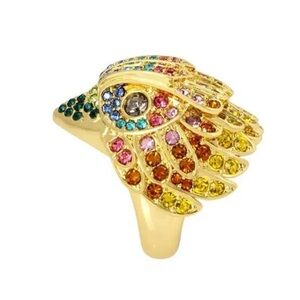Kurt Geiger London Crystal Eagle Head Cocktail Ring in Gold Multi